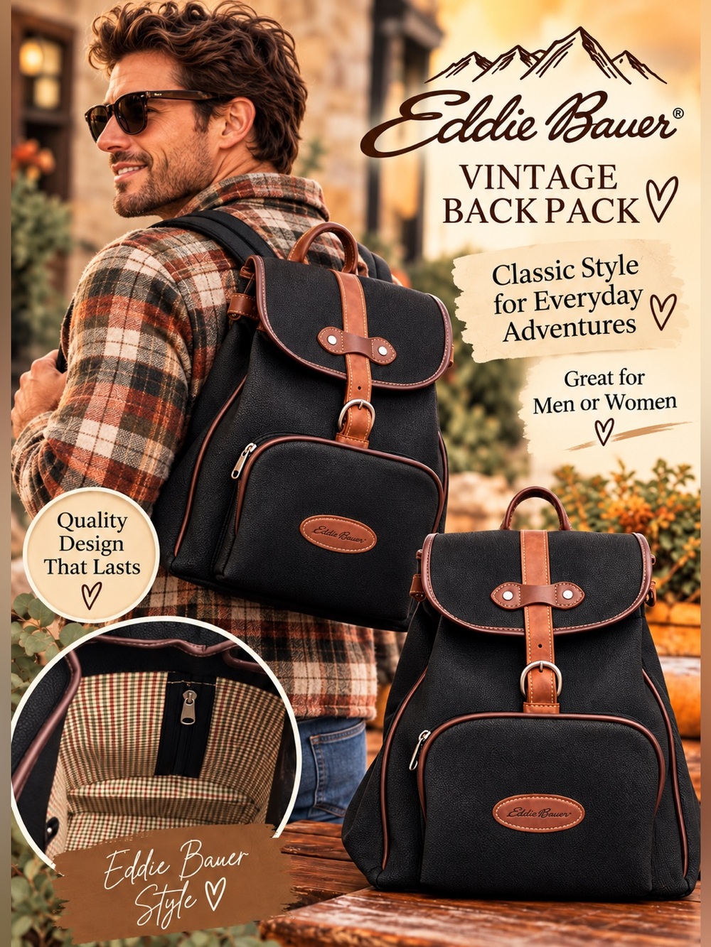 Eddie Bauer Vintage Backpack in Black & Brown
Gender Neutral